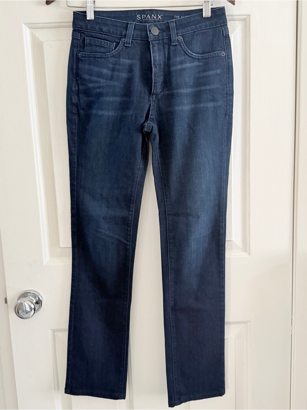 SPANX women’s Straight Jeans in Dark Blue Wash